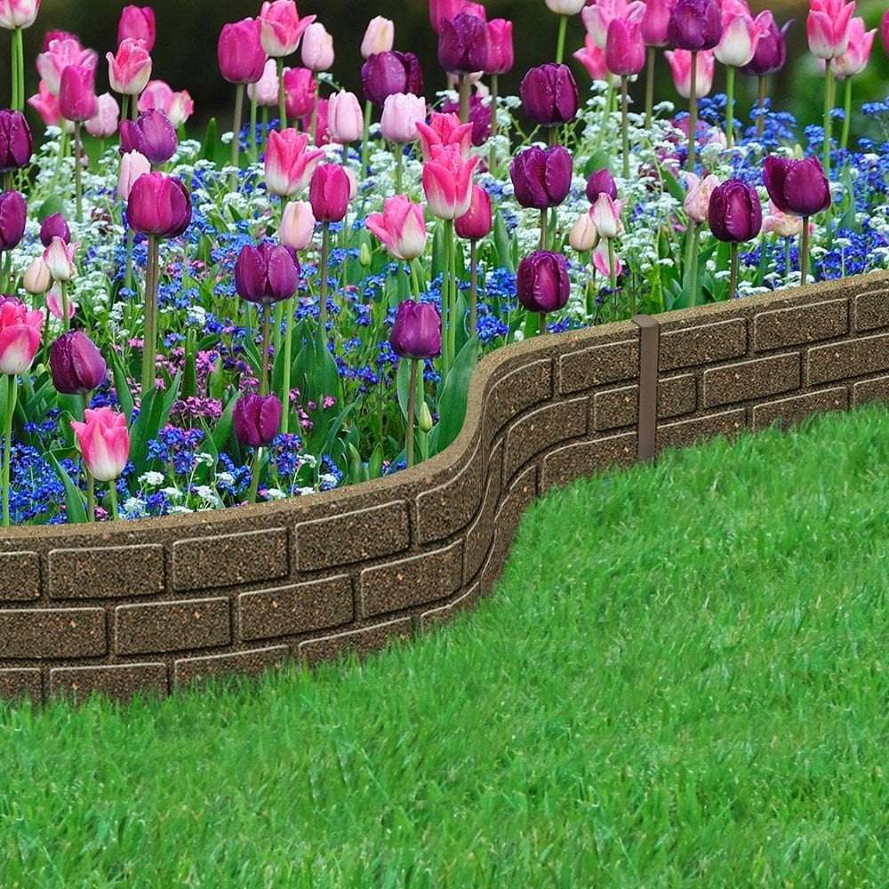 Rubber edging brick border with pink flowers