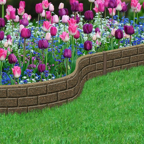 Rubber edging brick border with pink flowers