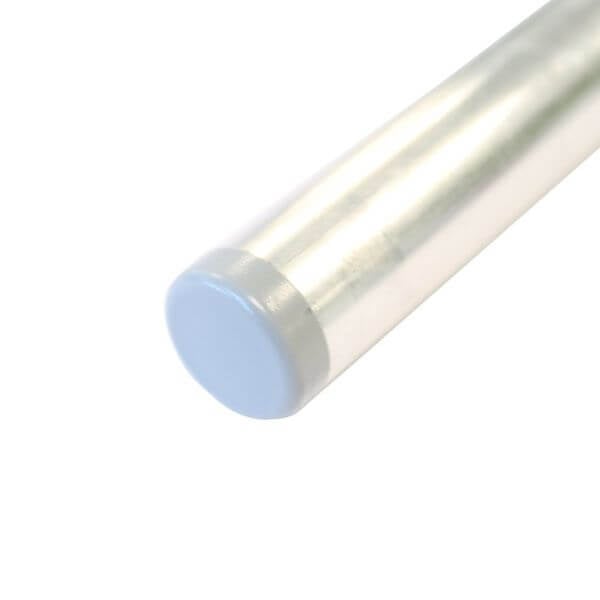A clear plastic tube end bung