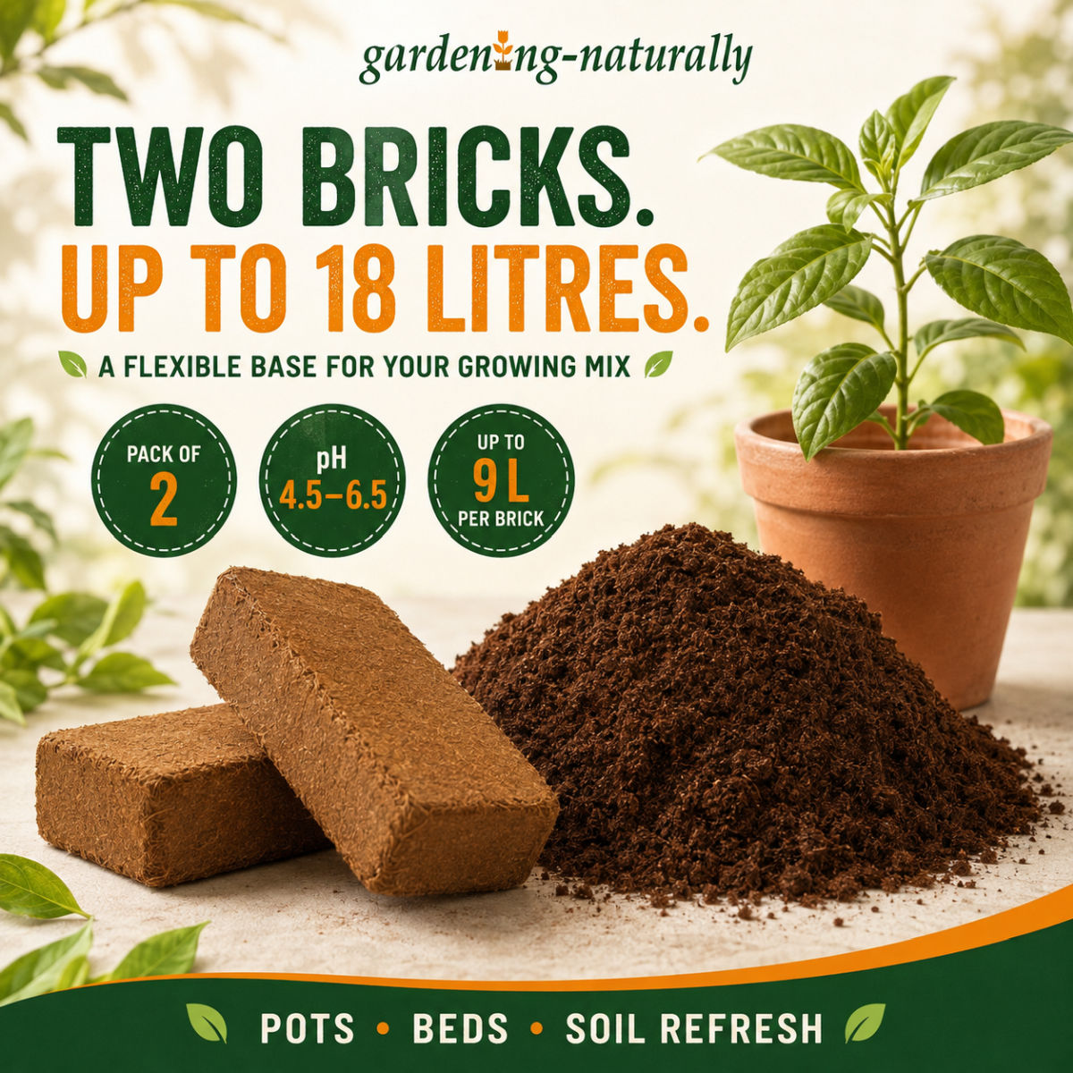 Coco Coir Brick Pair - Creates 18 Litres of Compost