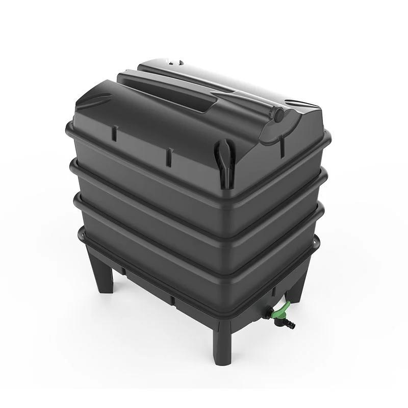 Three tray black wormery with a base and tap