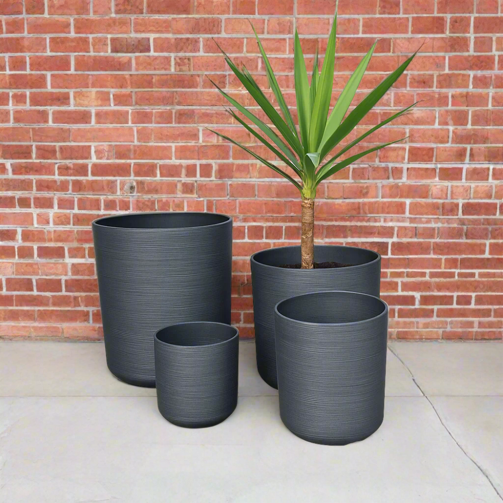 set of 4 charcoal plant pots