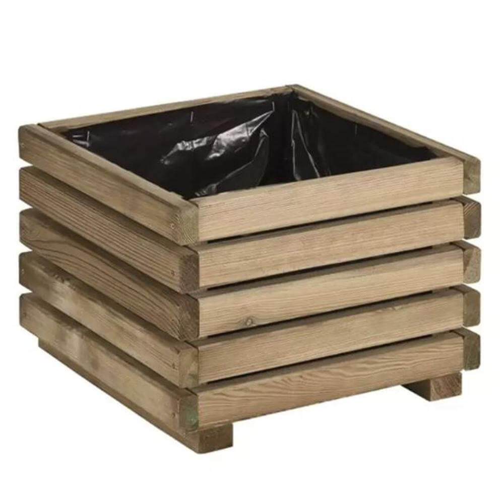 wooden cube planter with lining