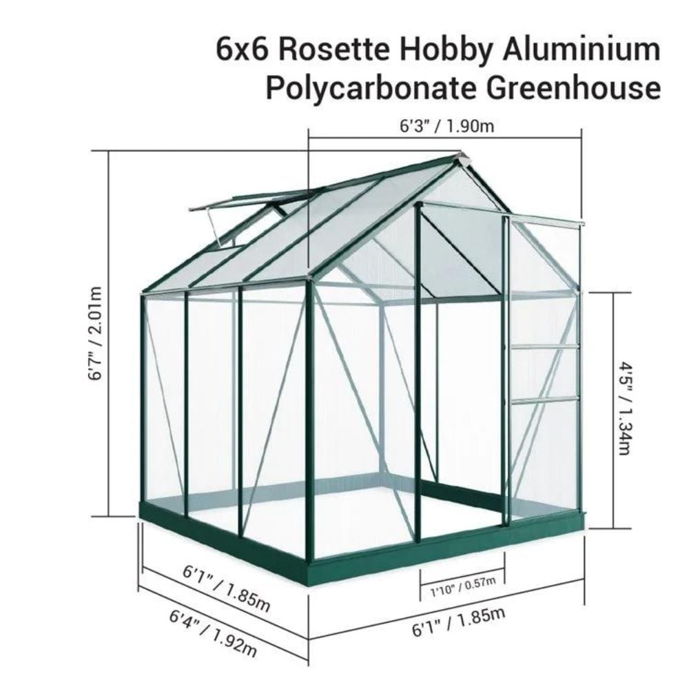 green 6x6 Rosette glasshouse greenhouse traditional glass