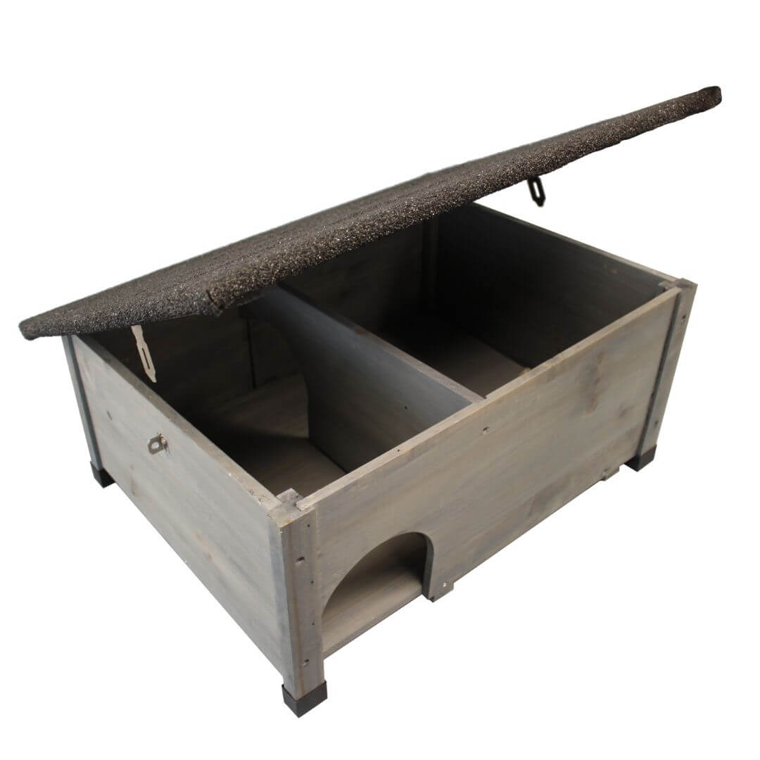 Wooden grey Hedgehog house open roof