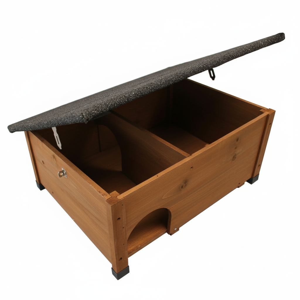 hedgehog house open showing roof opening