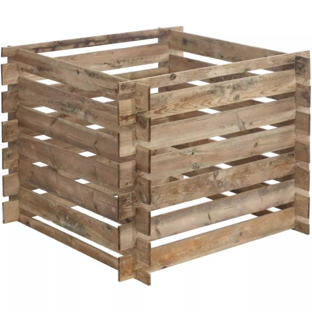 Wooden compost bin on a white background