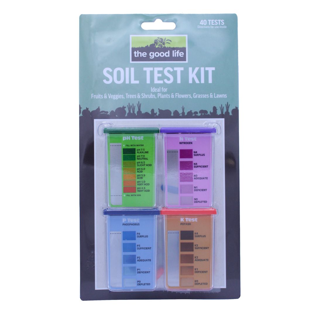Soil test kit packaging with color charts on a white background