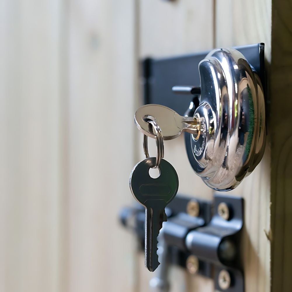 Wheelie bin cupboard lock and bolt close up
