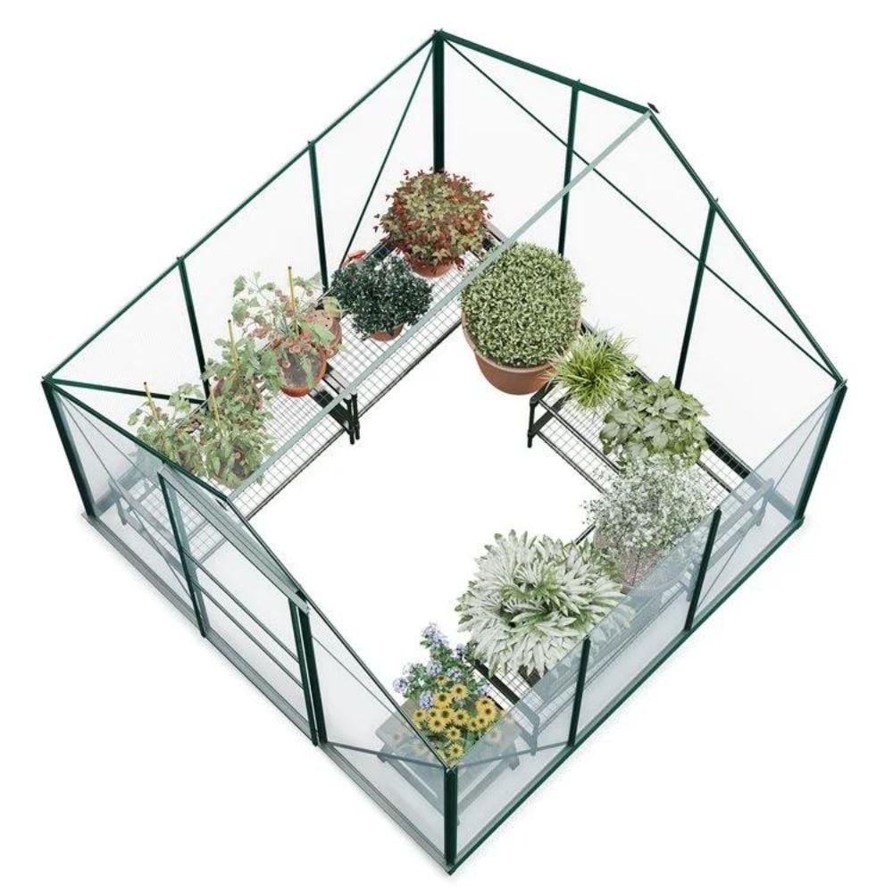 aerial view of the 6x6 greenhouse on a white background