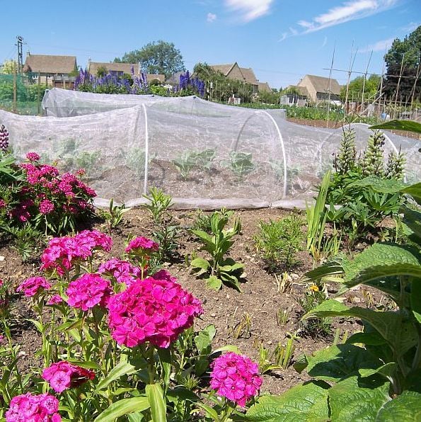 A small round aluminium garden hoop tunnel kit used to protect plants