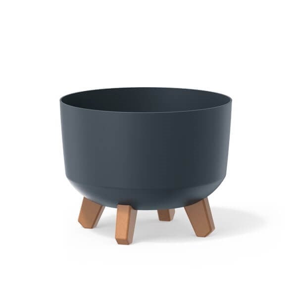 Round plant pot anthracite with wood effect legs