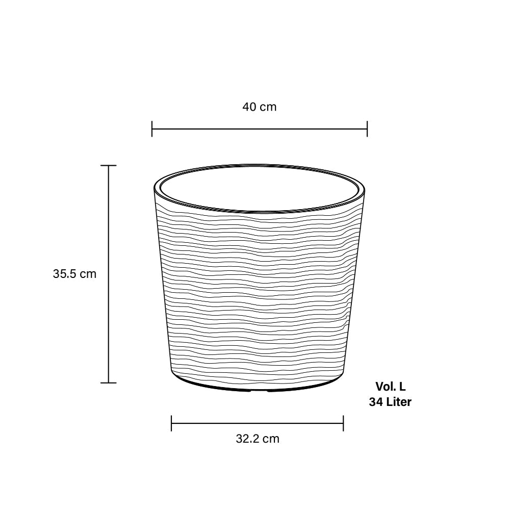 Measurement chart of a cylindrical pot with dimensions labeled