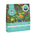 Packaging for Bee Flower Bombs with colorful wildflower display and product information.