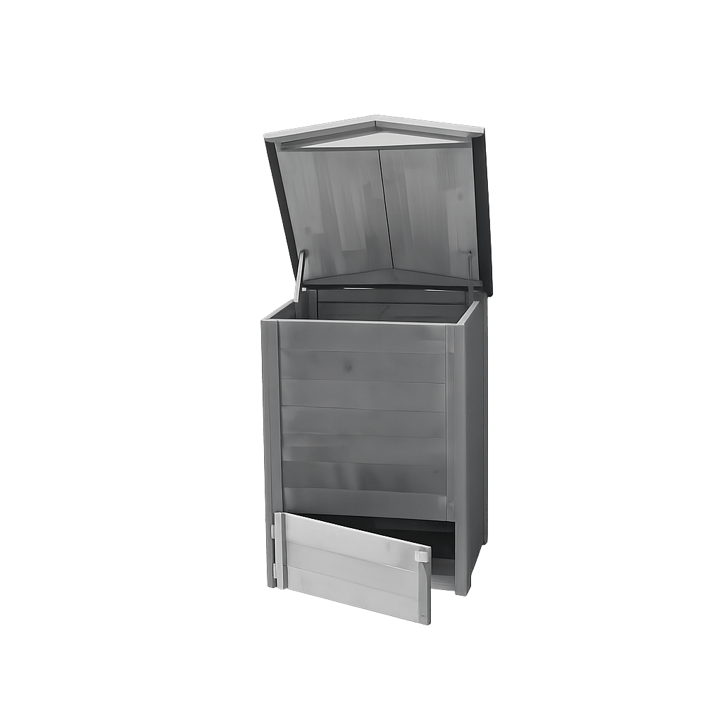Wooden storage shed with a transparent roof on a white background