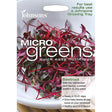 Packaging of Johnsons Micro Greens seeds, featuring an image of beetroot micro-leaves.