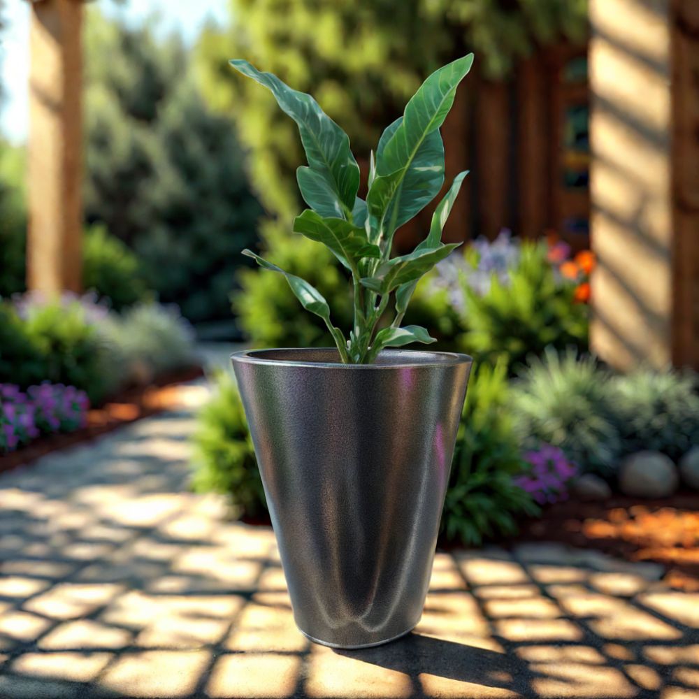 aluzinc black cone planter in garden