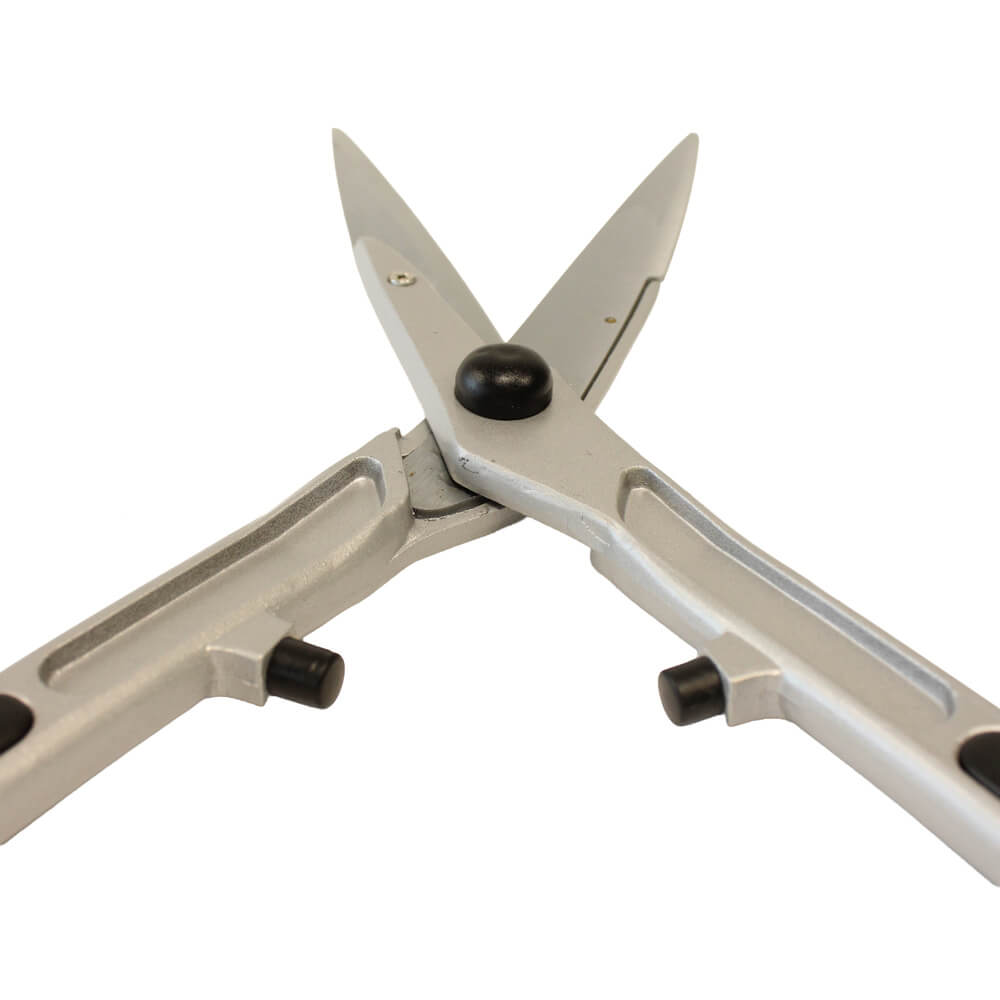 Pair of folding garden shears on a white background