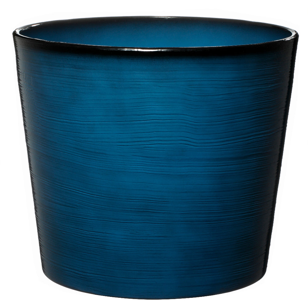 Blue ceramic style planter on a white background