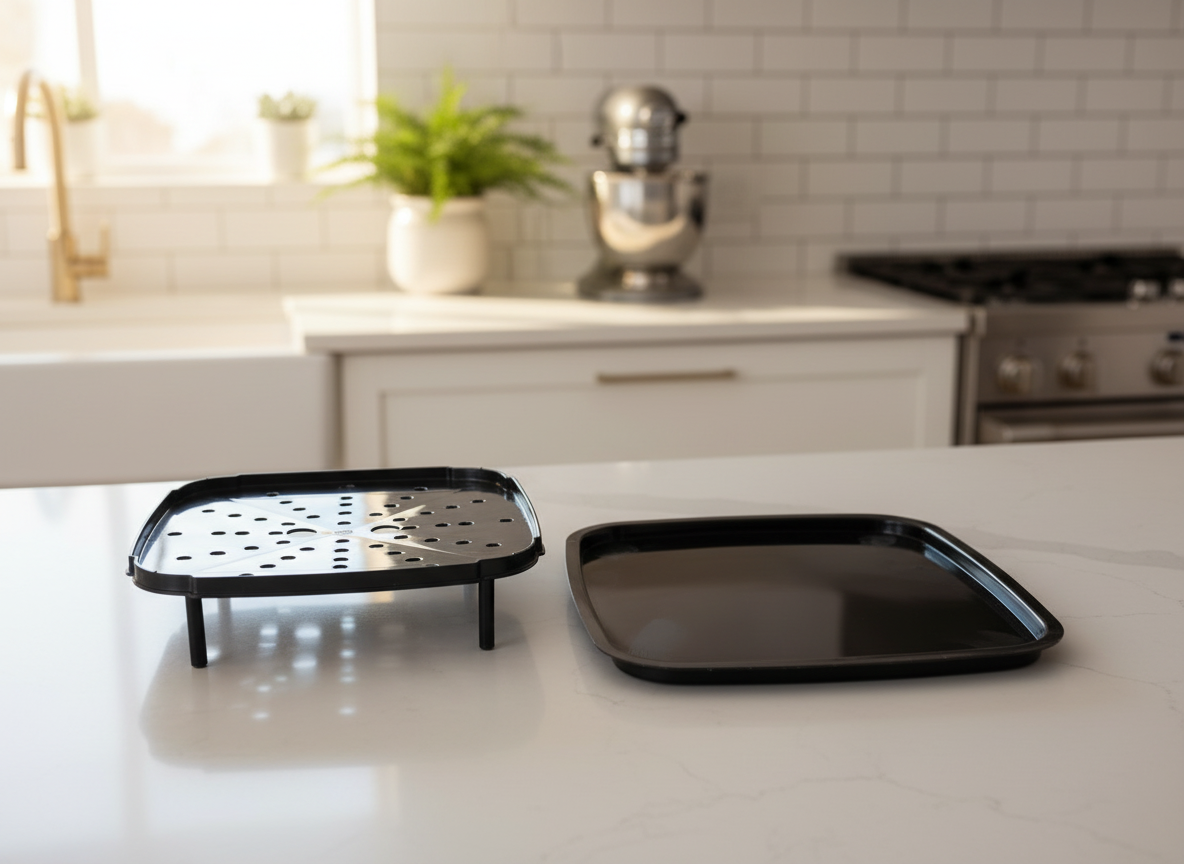 Bokashi bin components on a kitchen counter