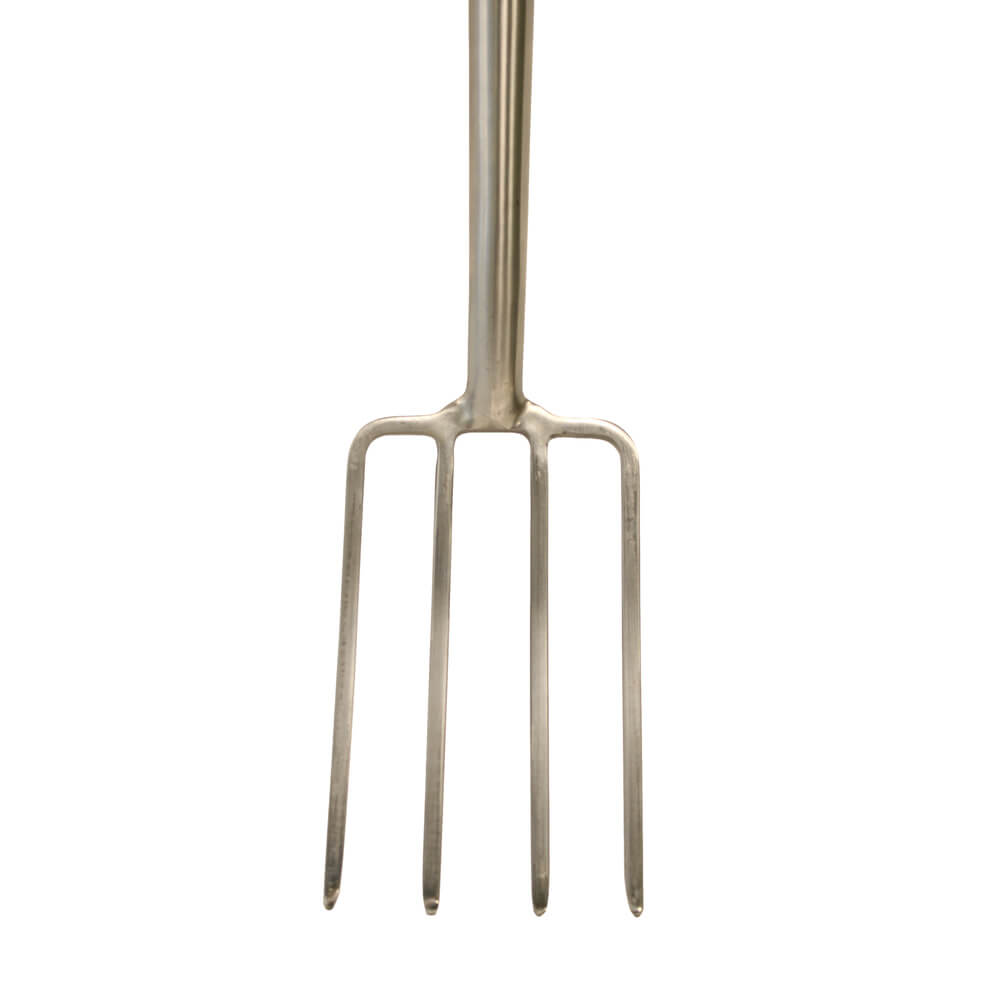 Metal garden fork close up of tines