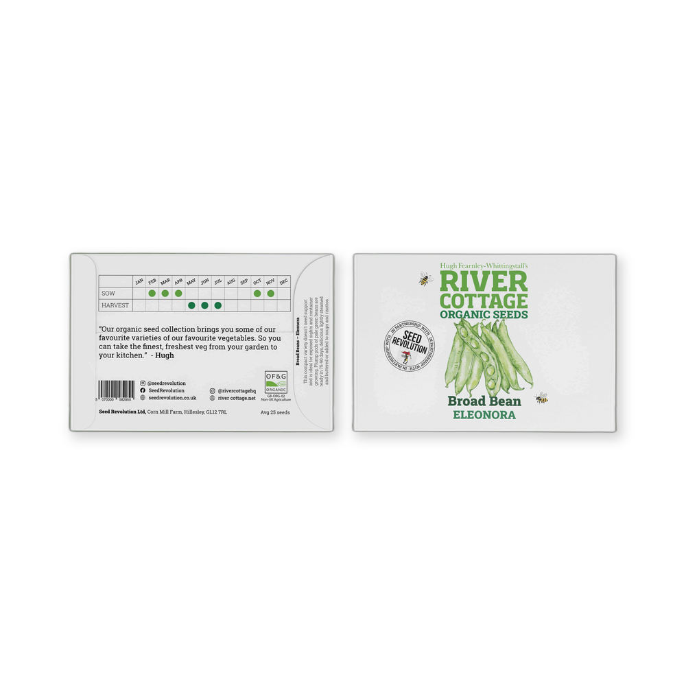 River Cottage Organic Seeds packaging for Broad Bean Eleonora on a white background