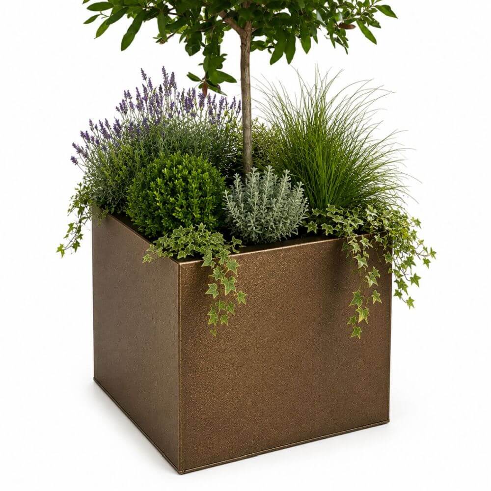 Zinc Planters Cube Black and Bronze Aluzinc
