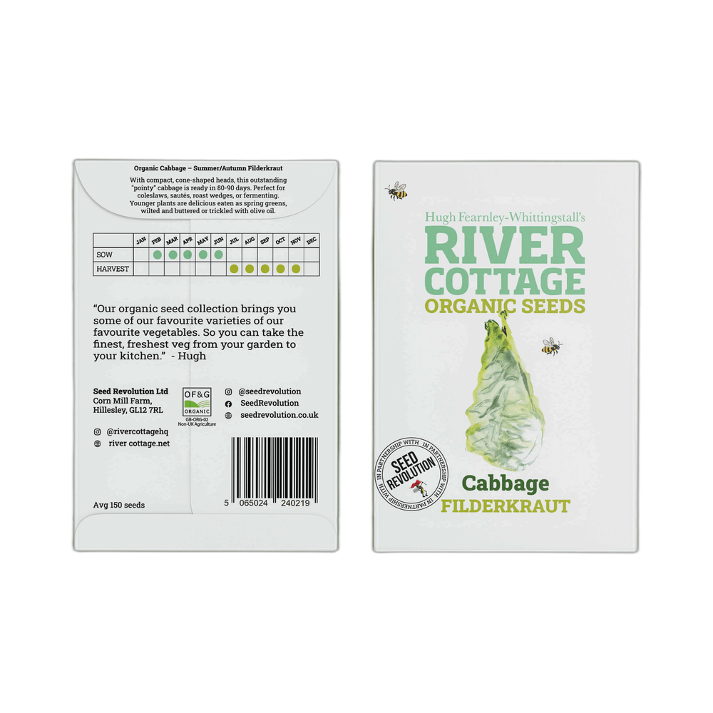 River Cottage Organic Seeds cabbage packaging on a white background
