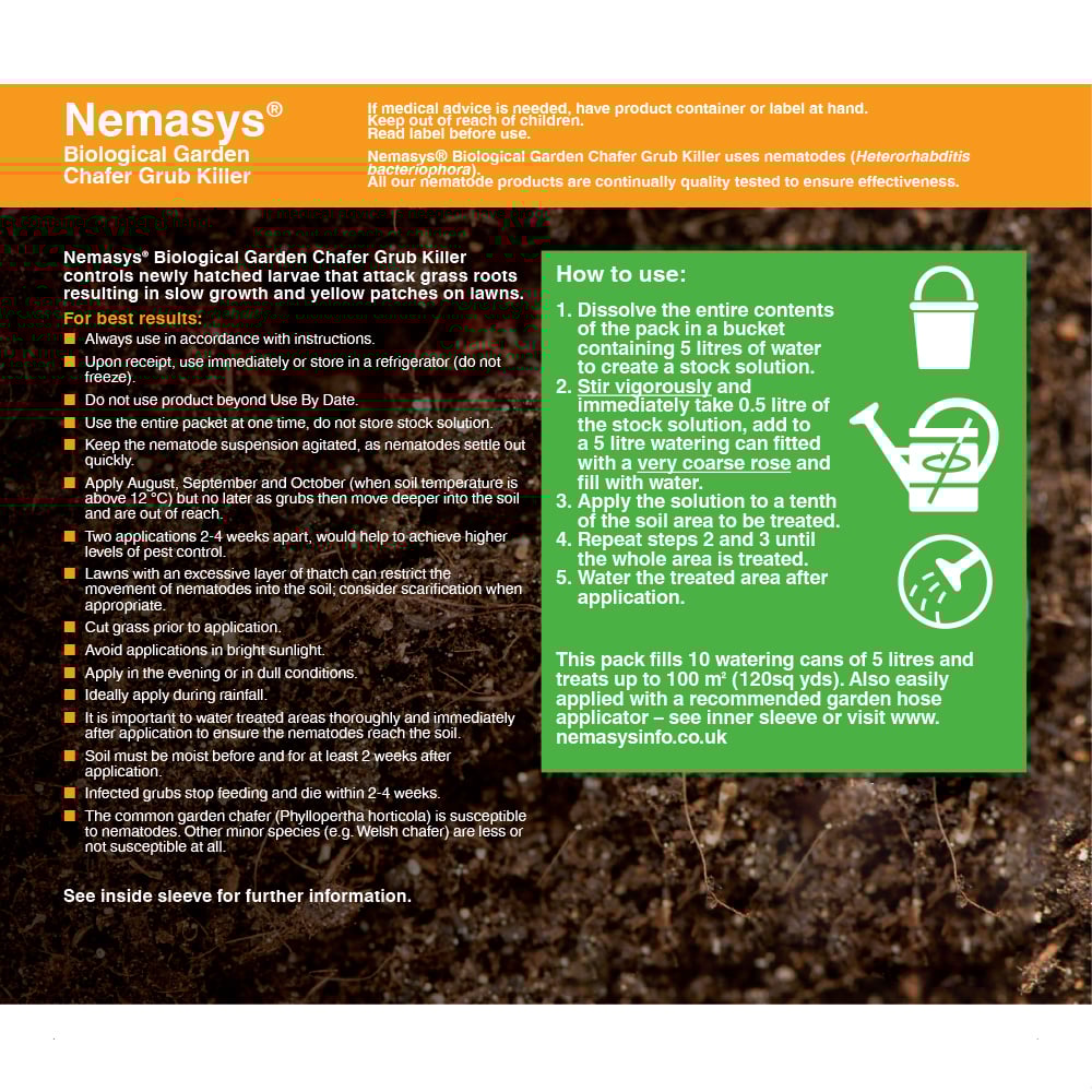 Chafer nematodes instructions on the back of pack