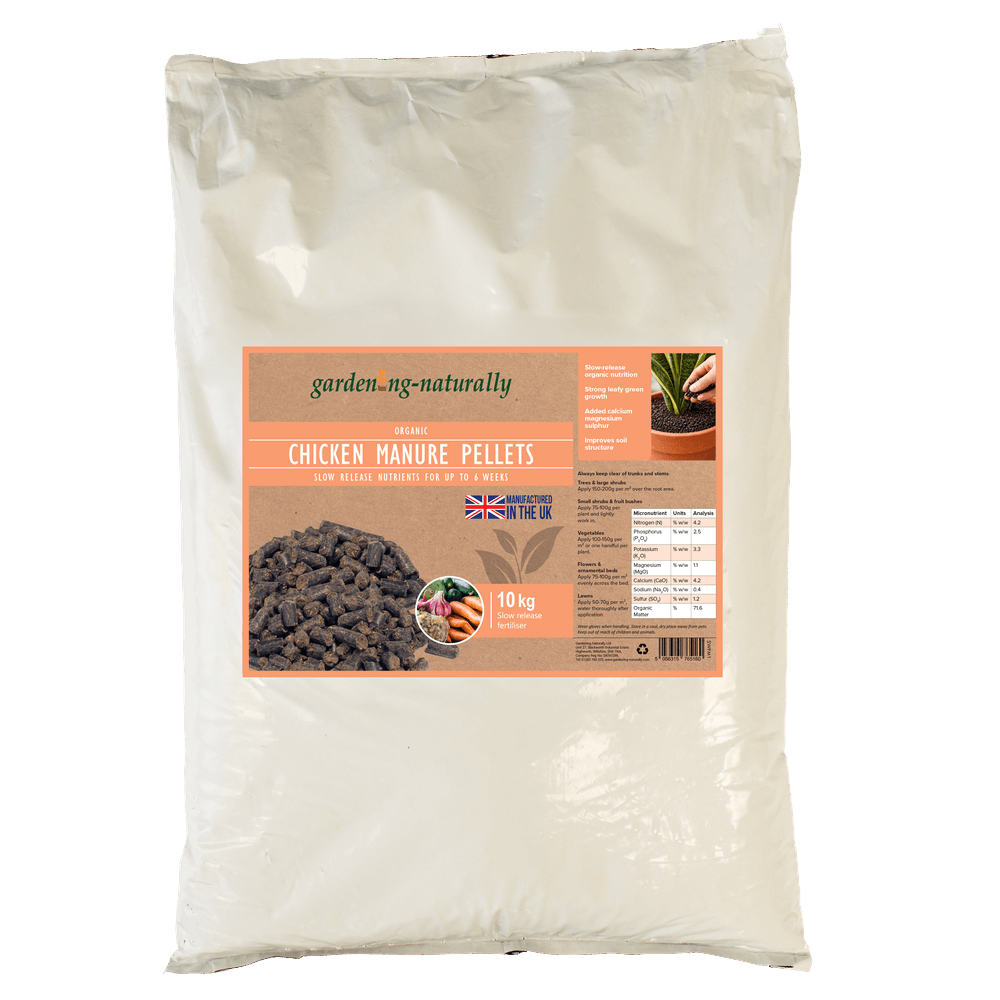 large bag of chicken manure pellets