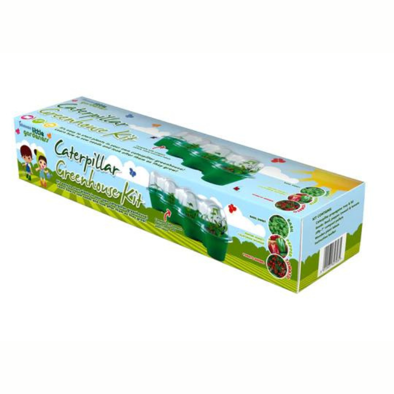 A caterpillar-shaped greenhouse growing kit for children