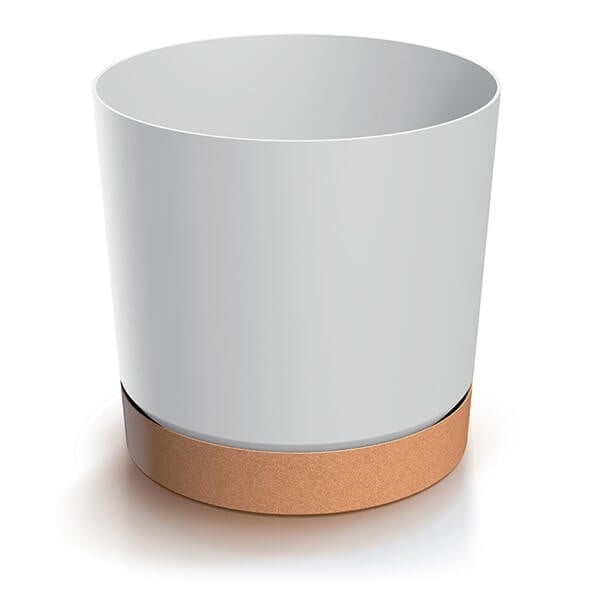 White plant pot with a wood effect base