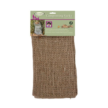 A beige jute composting sack
