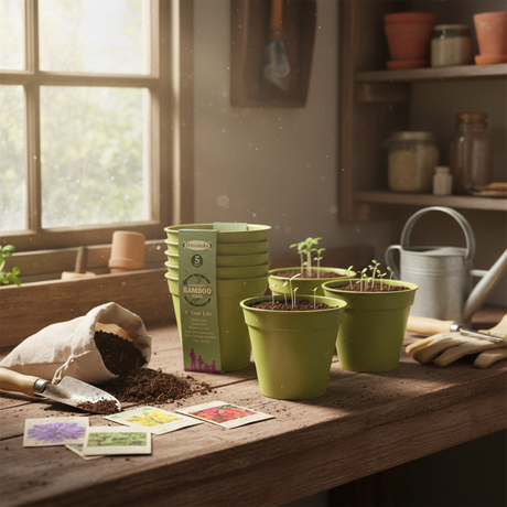 green bamboo plant pots