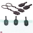 Set of black plastic straps with green mesh on a white background