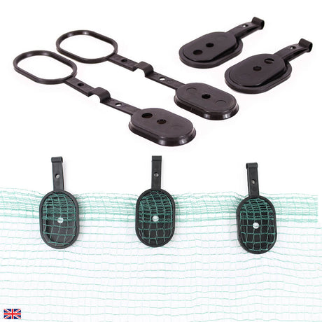 Set of black plastic straps with green mesh on a white background
