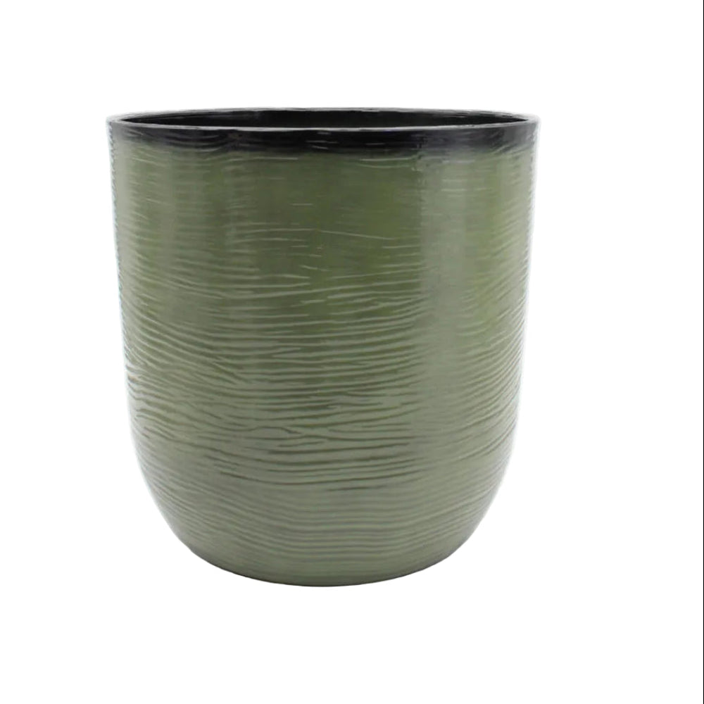 Green textured pot on a white background