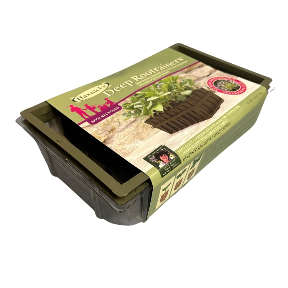 Deep rootrainers in pack wrapped in cardboard