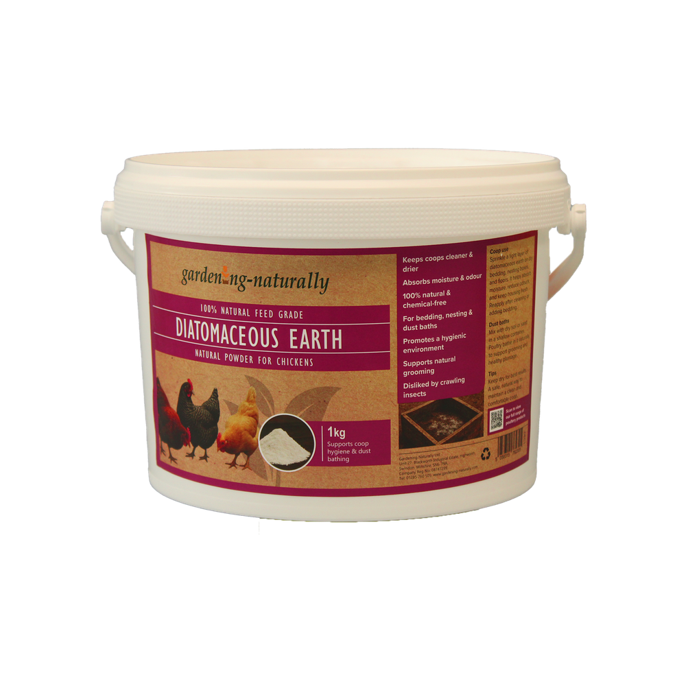 Bucket of gardenng-naturally diatomaceous earth for chickens
