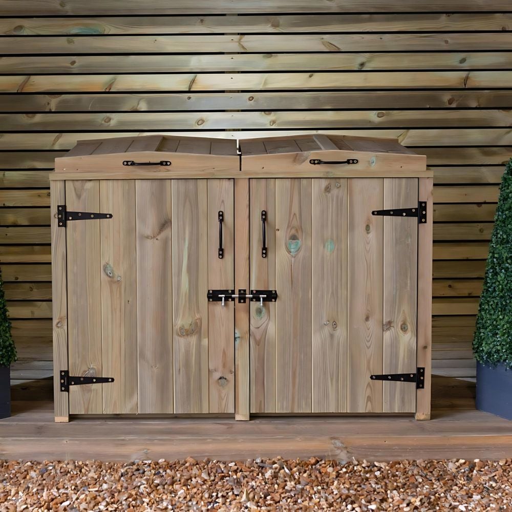 double compartment rustic bin storage with 2 doors and black hinges