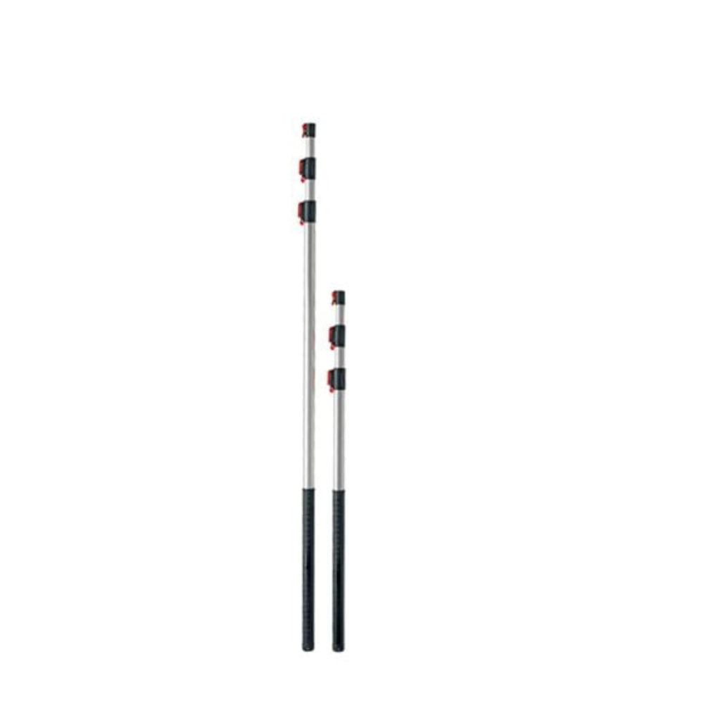 A silver-colored telescopic pole with black handle