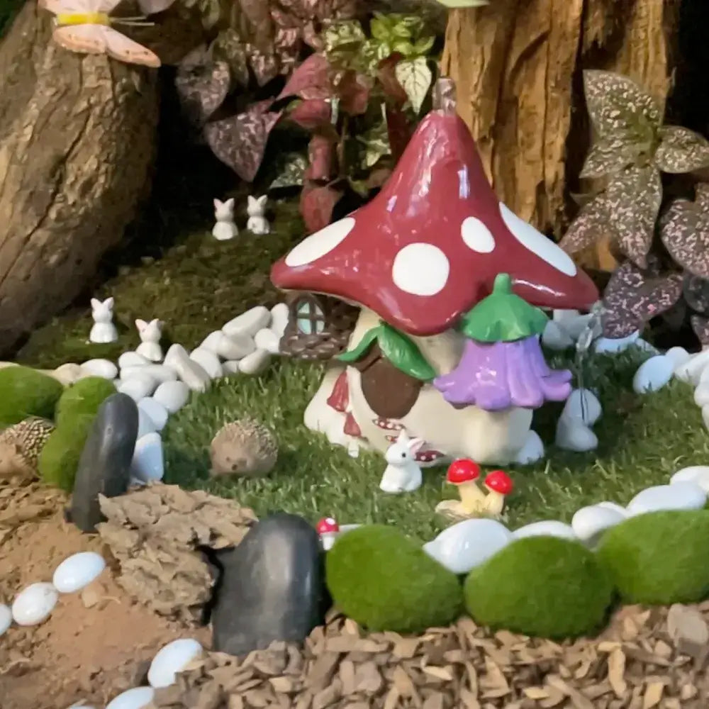 Gnome house with mushroom-shaped roof
