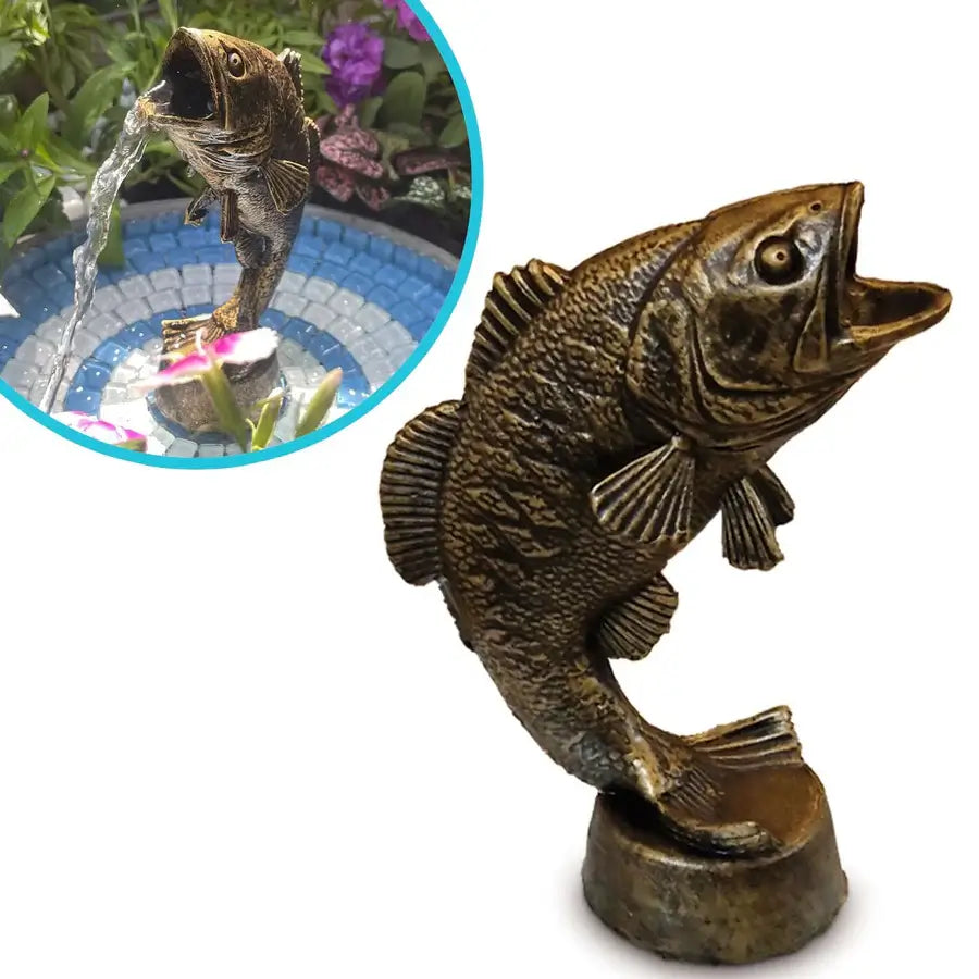 Bronze Fish sculpture on water fountain