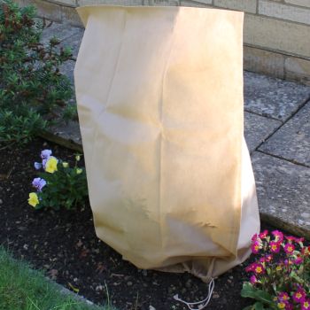 Fleece Bags over plants in flower bed