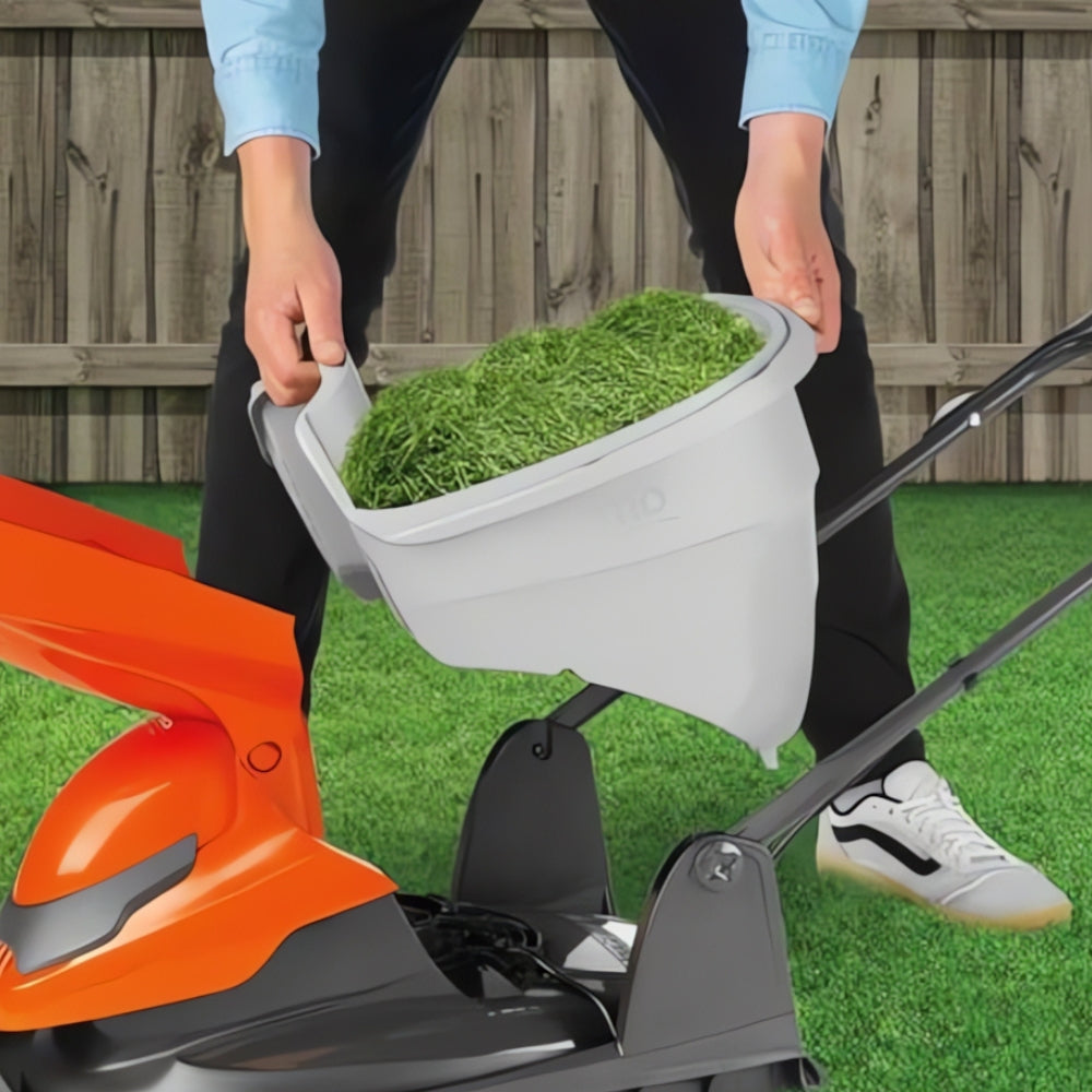 hover lawn mower grass container storage