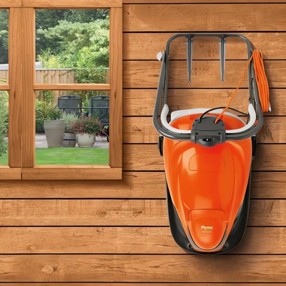 flymo hover lawn mower wall storage
