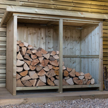 outdoor wooden log shed with some logs