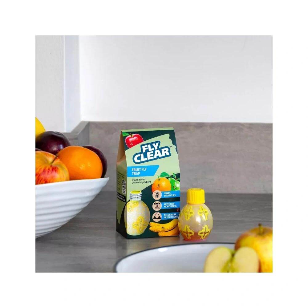Fly Clear fruit fly trap on a kitchen counter