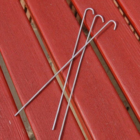 Three galvanised steel garden pegs