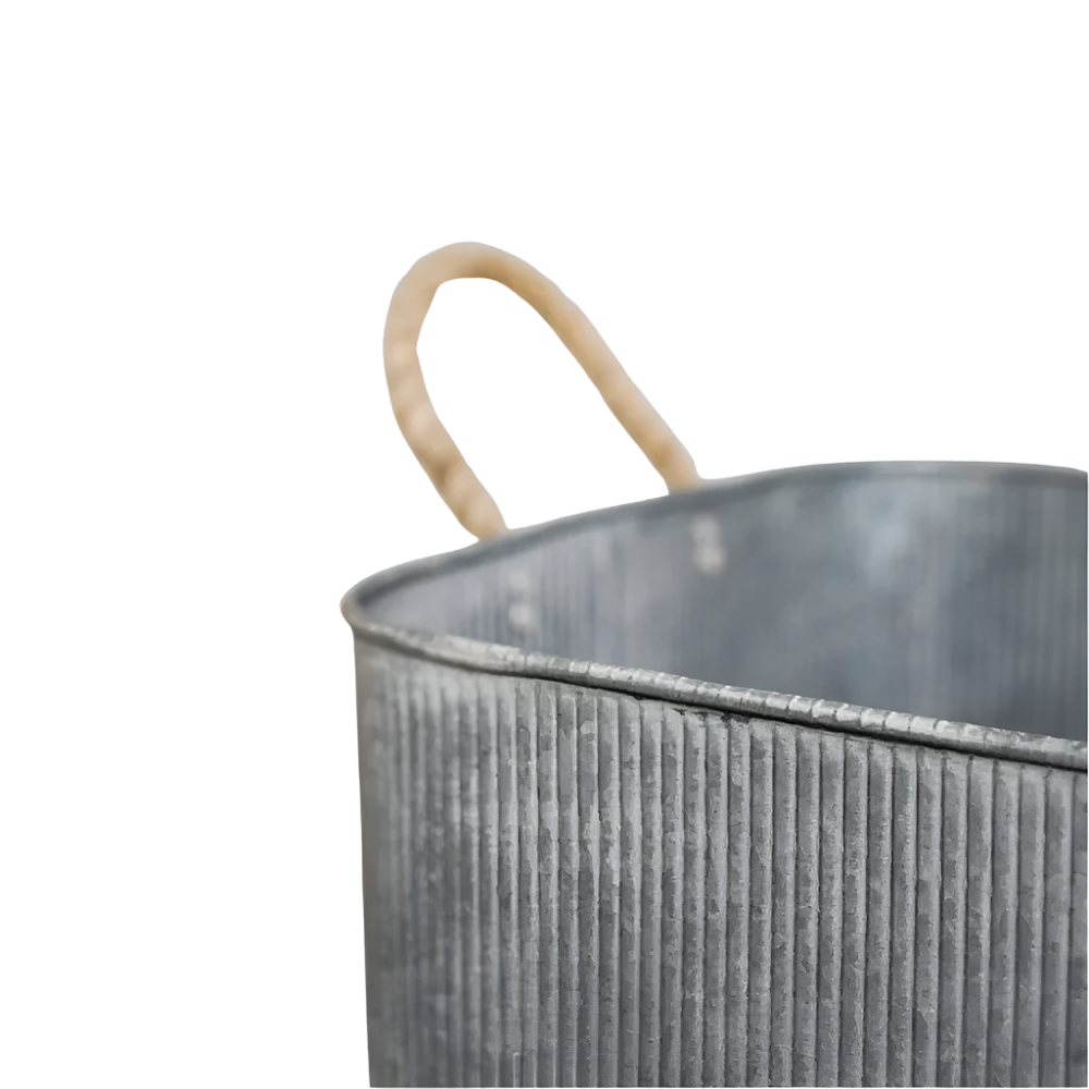 close up of outdoor galvanised planter